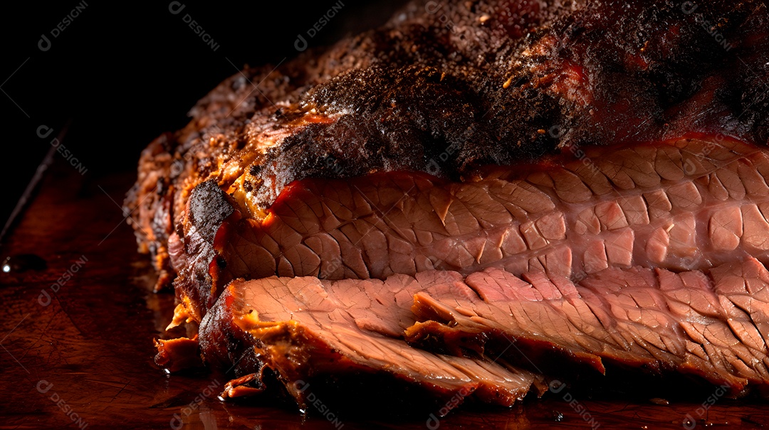 Visão aproximada de um pedaço grande e tentador de carne recém-assada