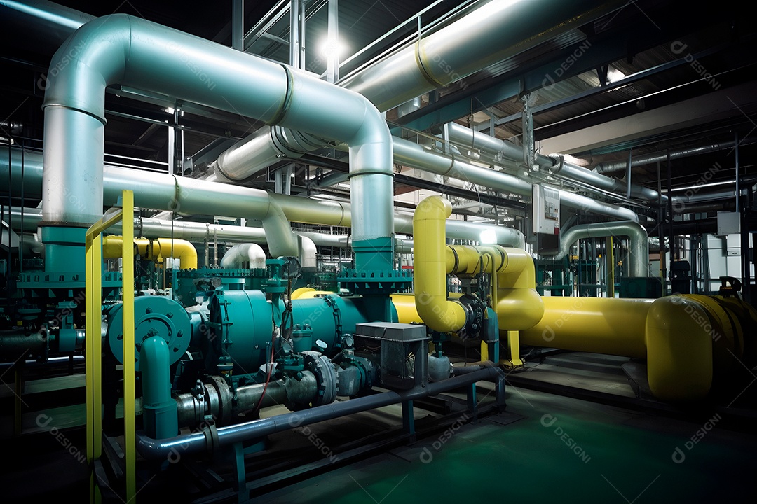 Tubulação de equipamentos dentro de uma refinaria química moderna.