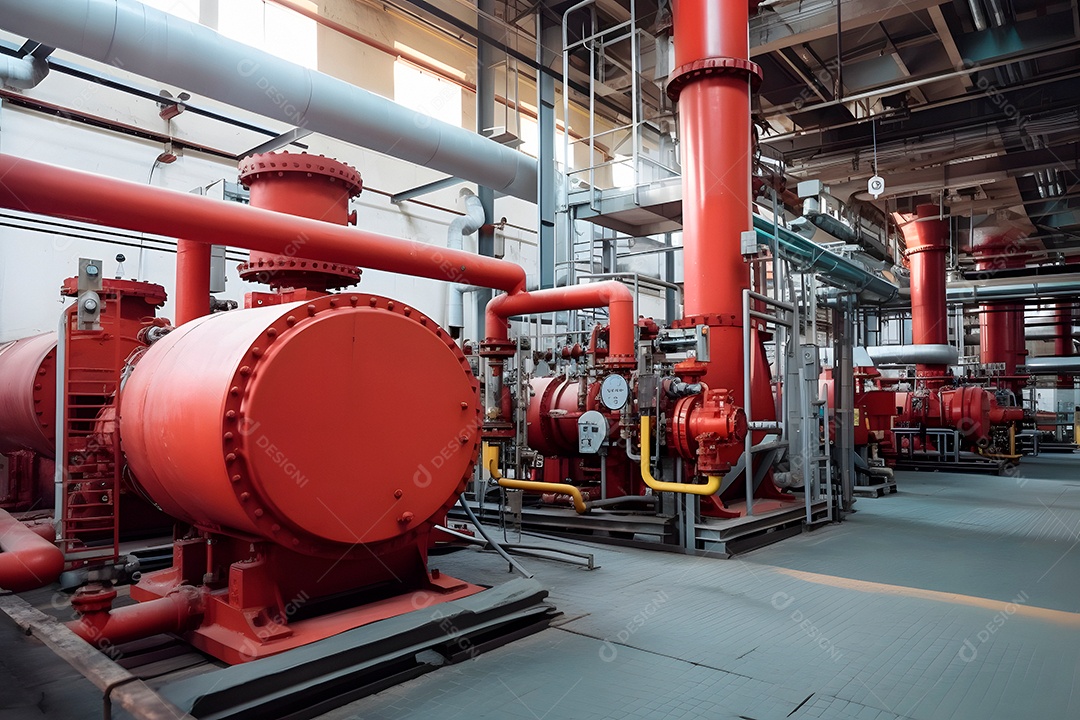 Tubulação de equipamentos dentro de uma refinaria química moderna.