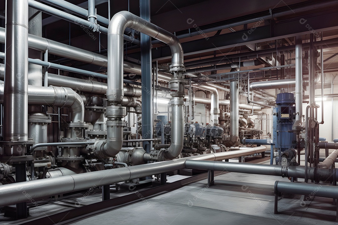 Tubulação de equipamentos dentro de uma refinaria química moderna.