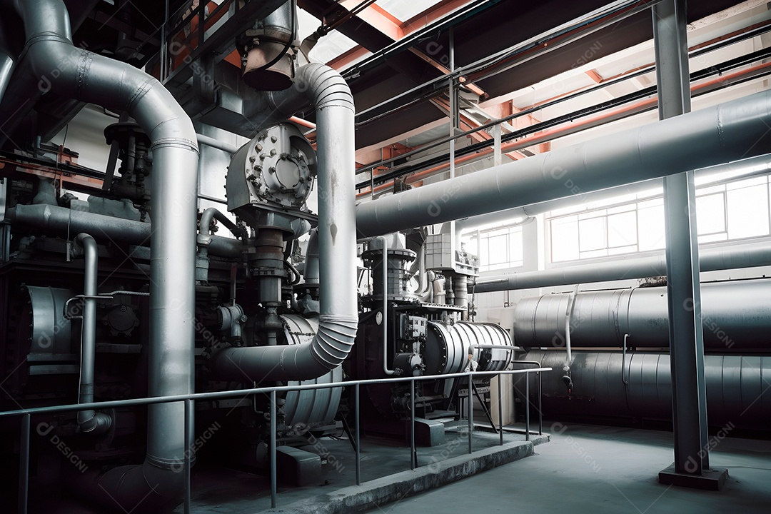 Tubulação de equipamentos dentro de uma refinaria química moderna.