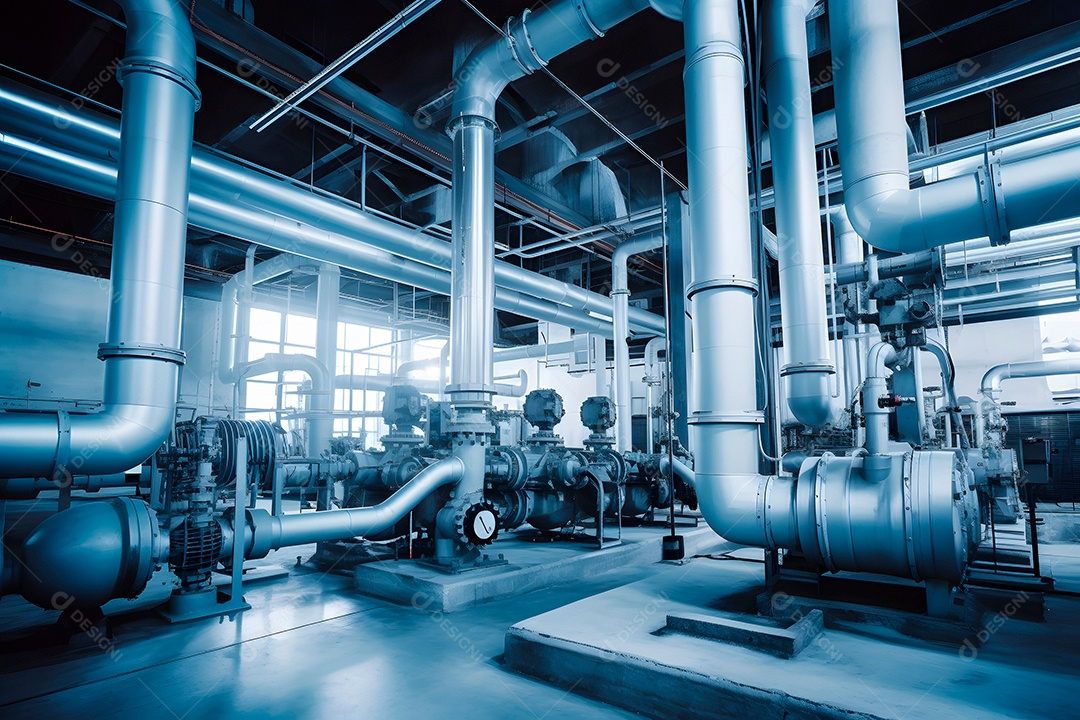 Tubulação de equipamentos dentro de uma refinaria química moderna.