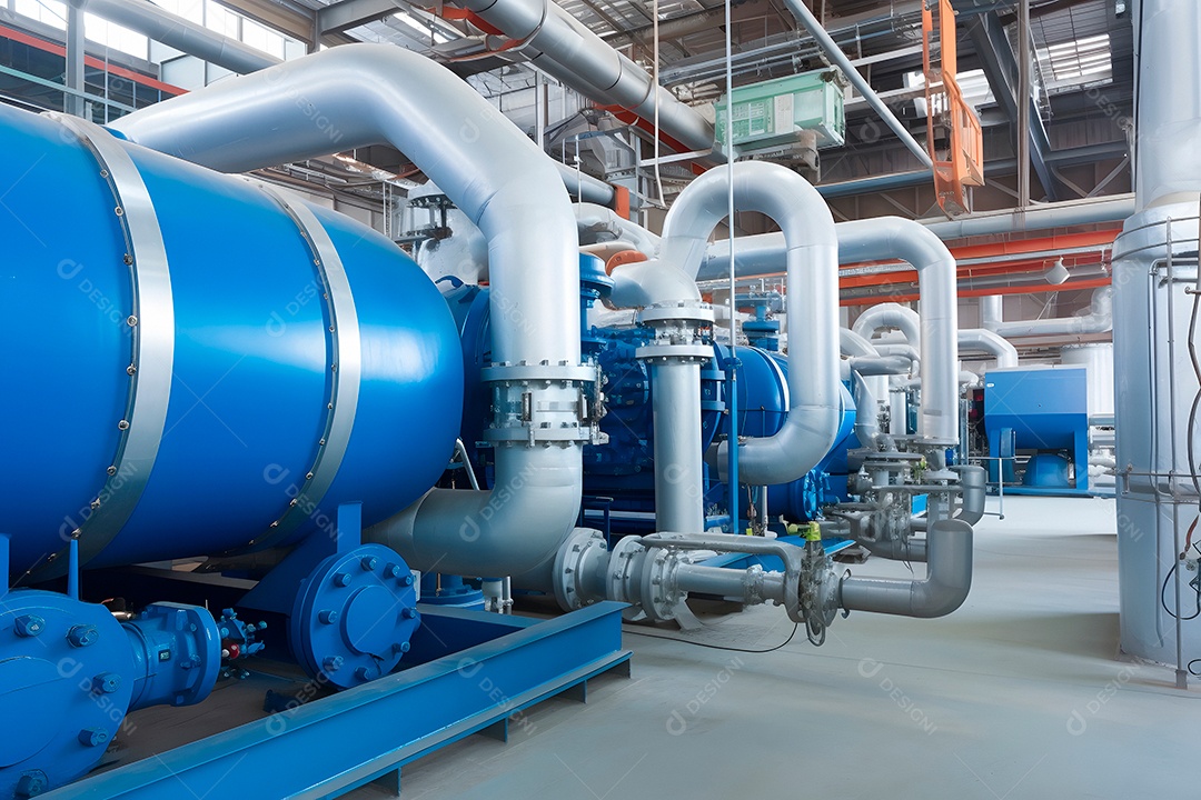 Tubulação de equipamentos dentro de uma refinaria química moderna.