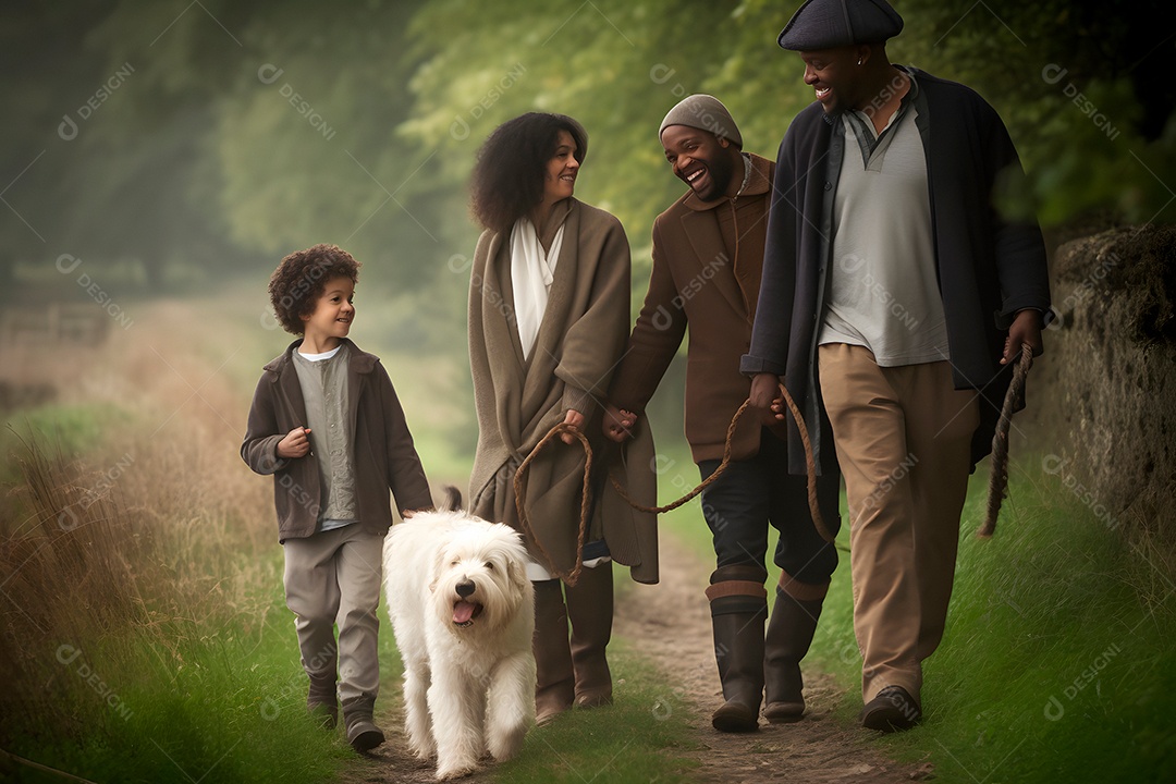 Família diversificada em fazenda de verão sob a luz do dia.
