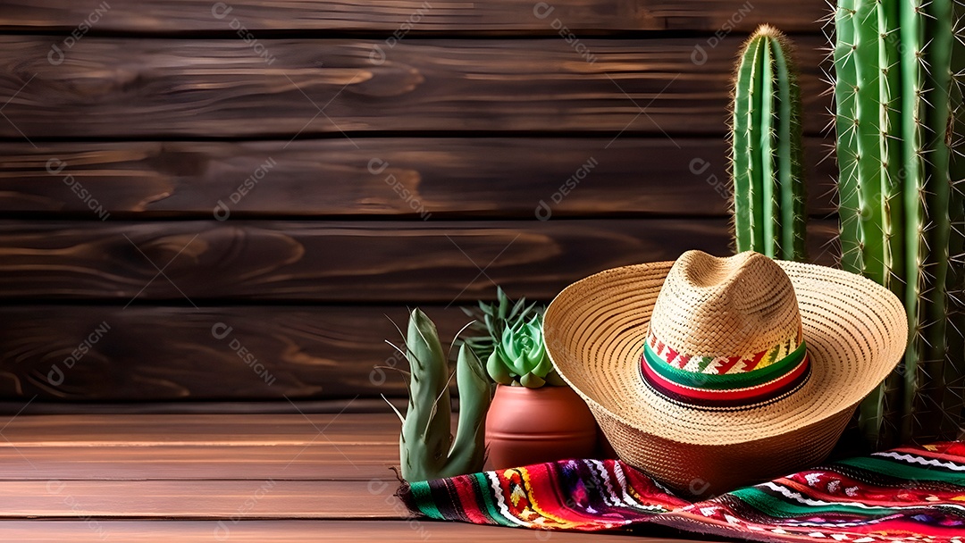 Chapéu mexicano em uma mesa de madeira