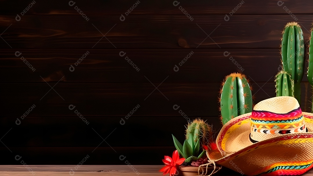 Chapéu mexicano em uma mesa de madeira