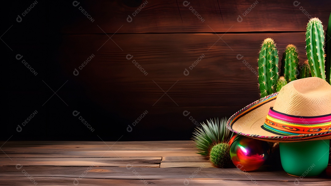 Chapéu mexicano em uma mesa de madeira