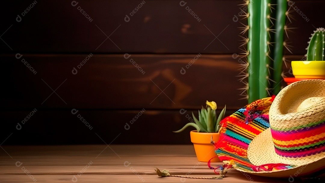 Chapéu mexicano em uma mesa de madeira