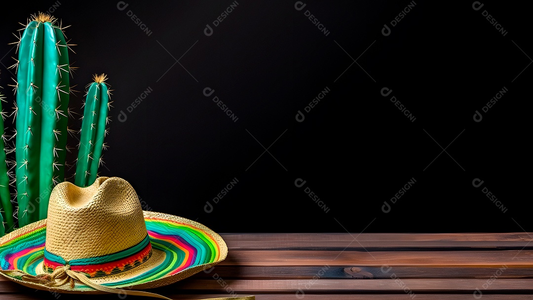 Chapéu mexicano em uma mesa de madeira