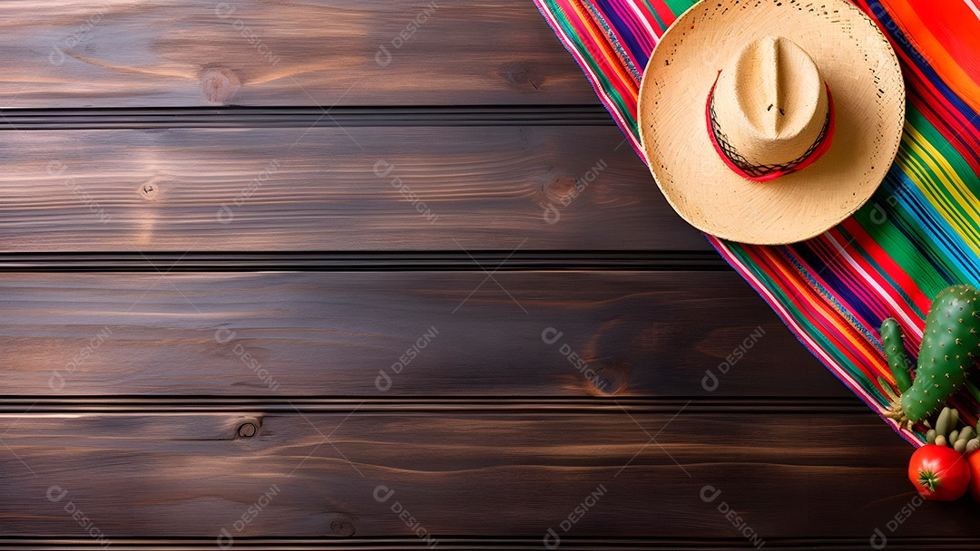 Chapéu mexicano em uma mesa de madeira