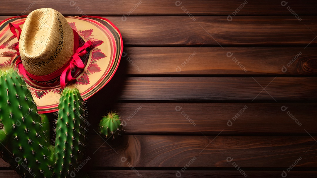 Chapéu mexicano em uma mesa de madeira