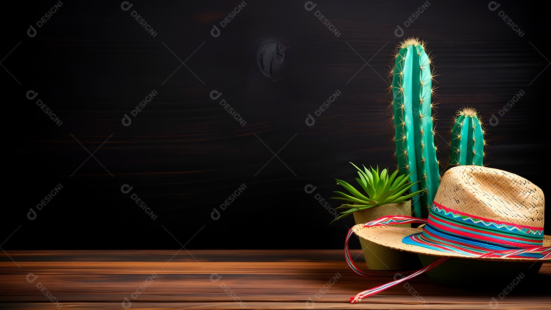 Chapéu mexicano em uma mesa de madeira