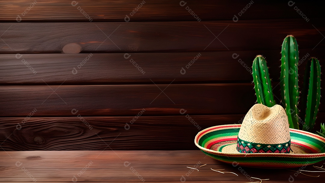 Chapéu mexicano em uma mesa de madeira