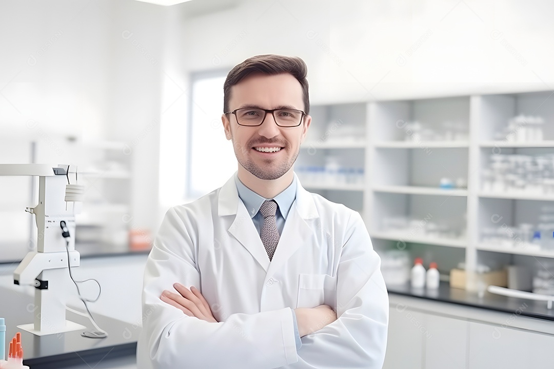 Homem jovem farmacêutico em uma sala