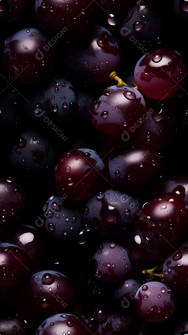 Textura perfeita de uvas frescas e fundo de quadro inteiro adornado com gotas de água brilhantes.