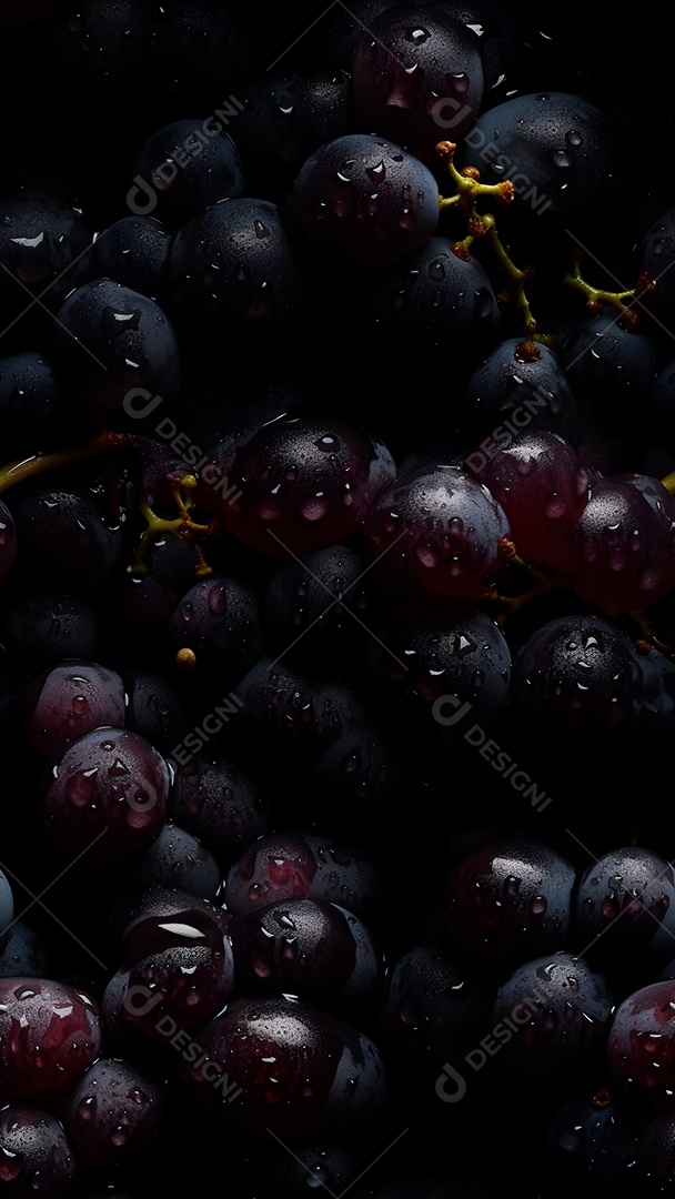 Textura perfeita de uvas frescas e fundo de quadro inteiro adornado com gotas de água brilhantes.