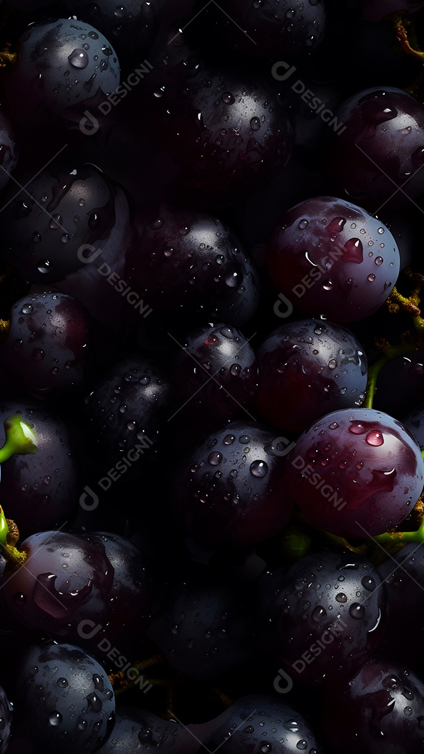 Textura perfeita de uvas frescas e fundo de quadro inteiro adornado com gotas de água brilhantes.