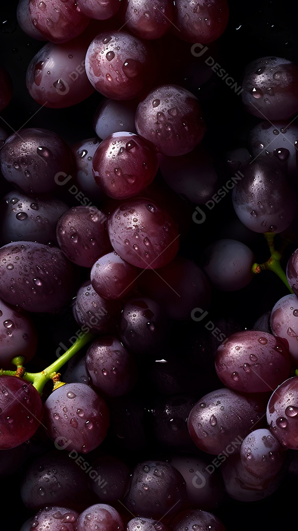 Textura perfeita de uvas frescas e fundo de quadro inteiro adornado com gotas de água brilhantes.
