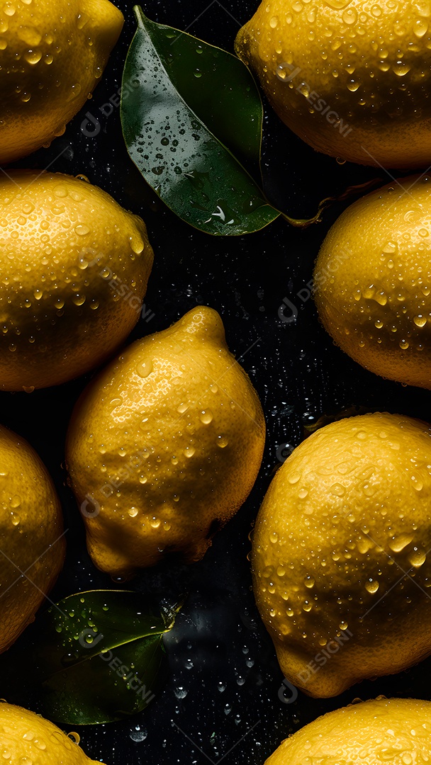 Textura perfeita e fundo macro em tela cheia de limões verdes frescos cobertos com gotas dágua.