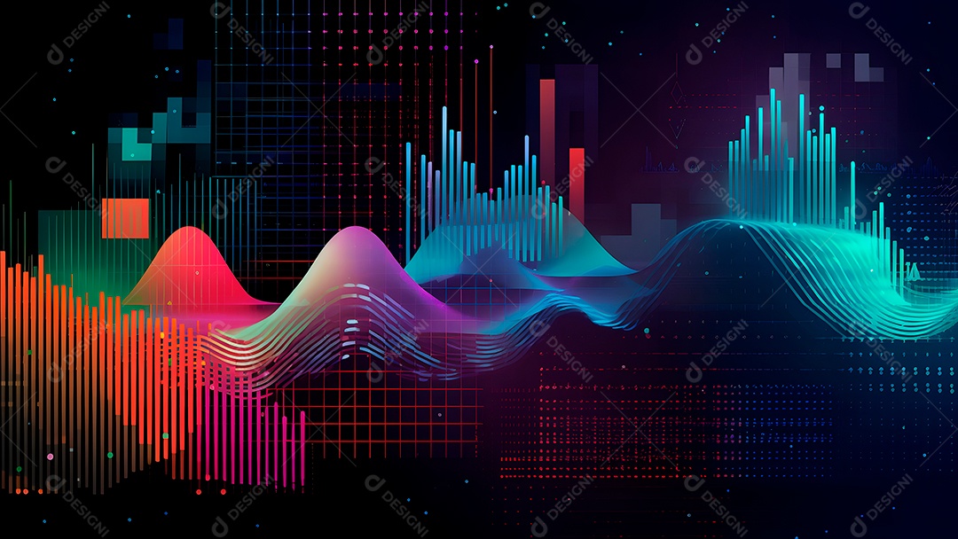 Dados digitais gráficos abstratos em fundo escuro.