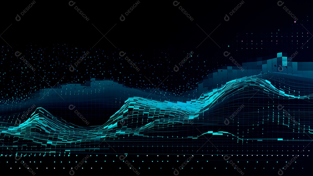 Dados digitais gráficos abstratos em fundo escuro.