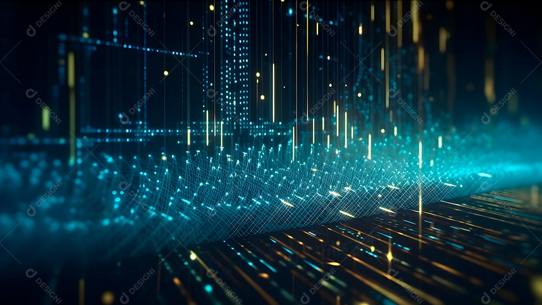 Dados digitais gráficos abstratos em fundo escuro.