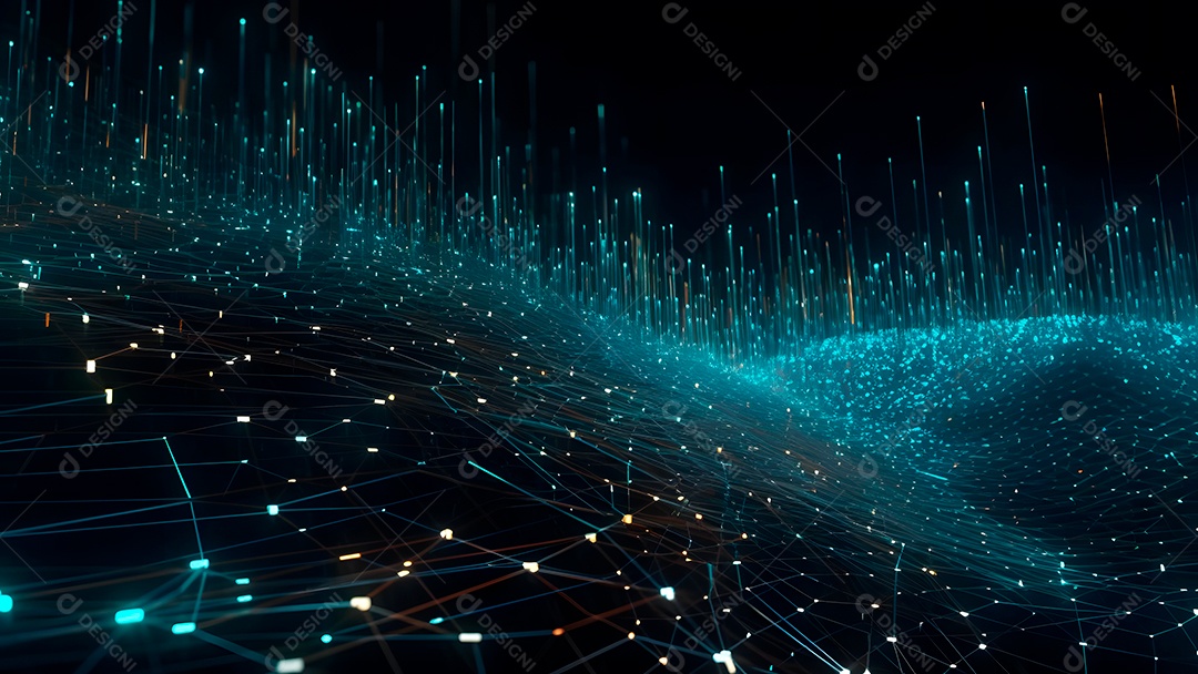 Dados digitais gráficos abstratos em fundo escuro.