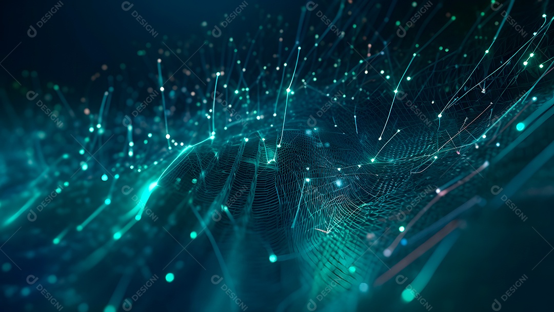 Dados digitais gráficos abstratos em fundo escuro.