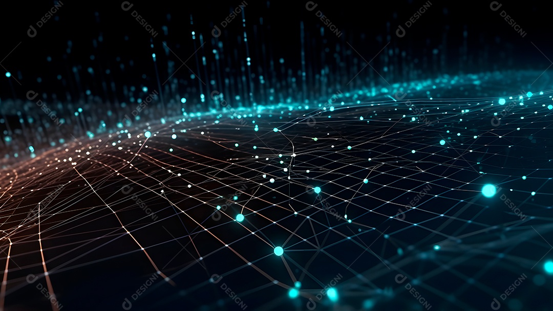 Dados digitais gráficos abstratos em fundo escuro.