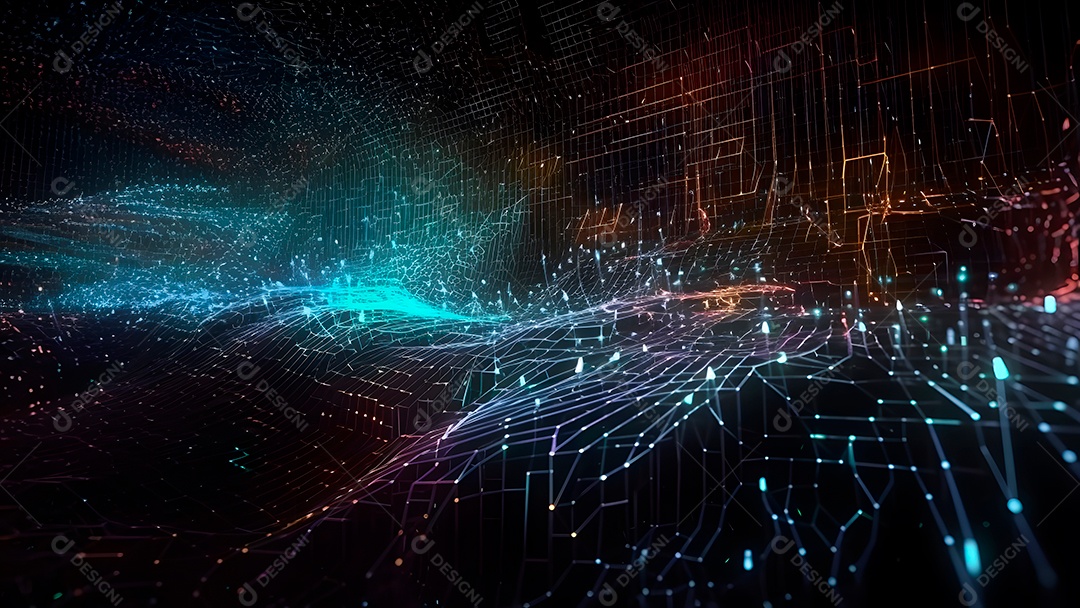 Dados digitais gráficos abstratos em fundo escuro.