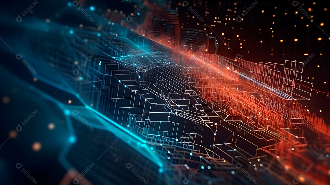 Dados digitais gráficos abstratos em fundo escuro.