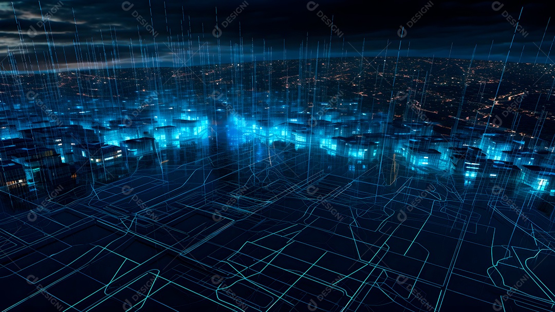 Dados digitais gráficos abstratos em fundo escuro.