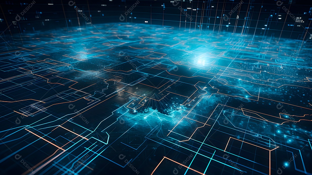 Dados digitais gráficos abstratos em fundo escuro.