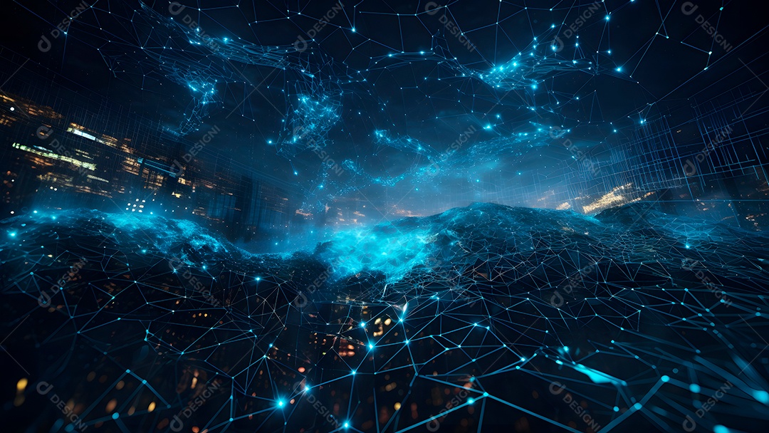 Dados digitais gráficos abstratos em fundo escuro.