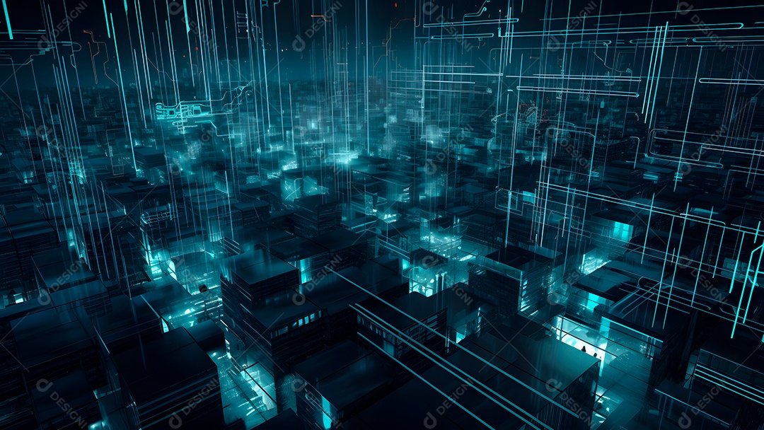 Dados digitais gráficos abstratos em fundo escuro.