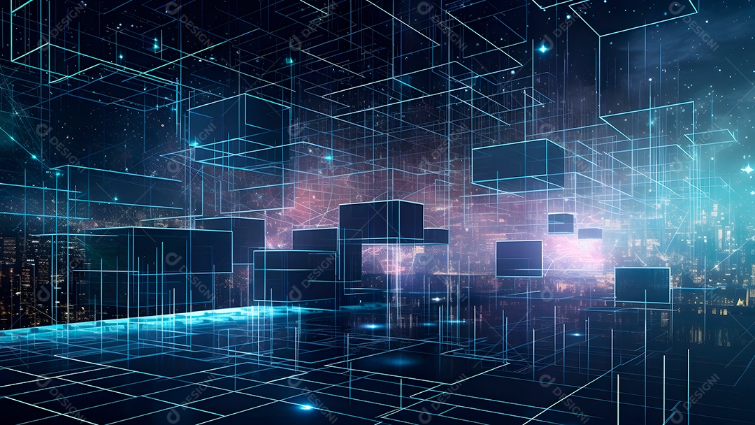 Dados digitais gráficos abstratos em fundo escuro.