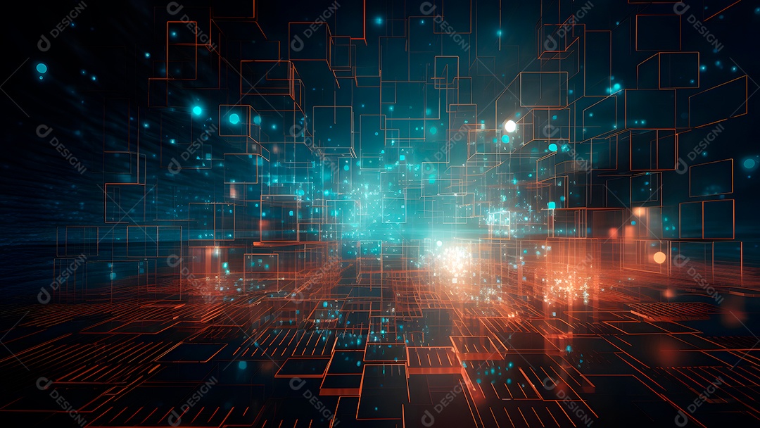 Dados digitais gráficos abstratos em fundo escuro.