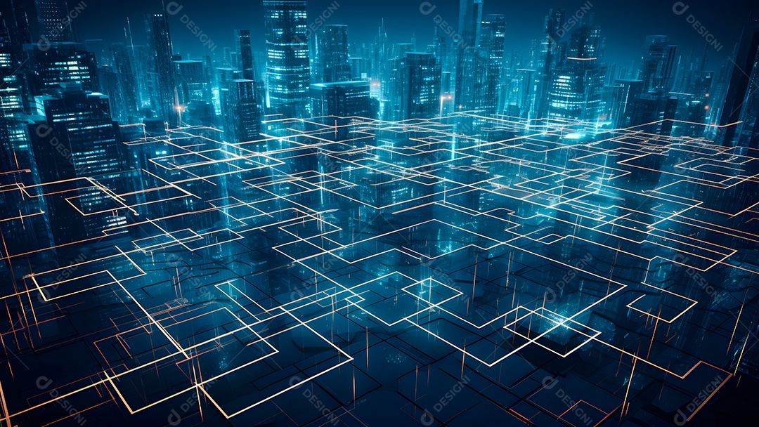 Dados digitais gráficos abstratos em fundo escuro.