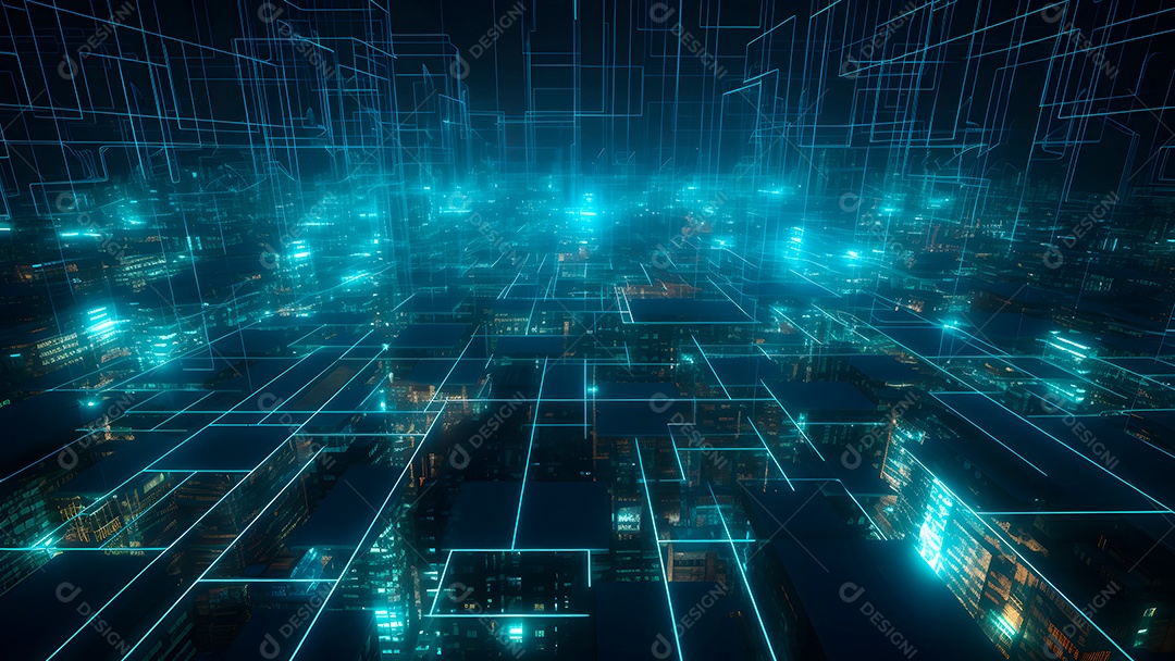 Dados digitais gráficos abstratos em fundo escuro.