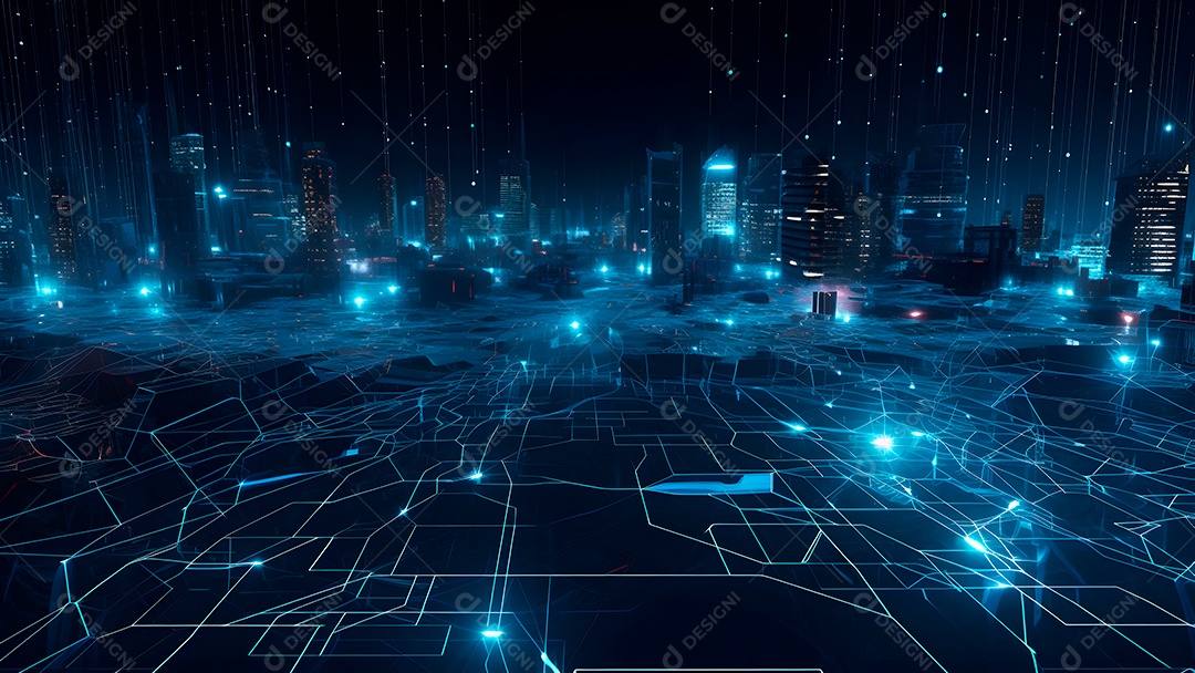 Dados digitais gráficos abstratos em fundo escuro.