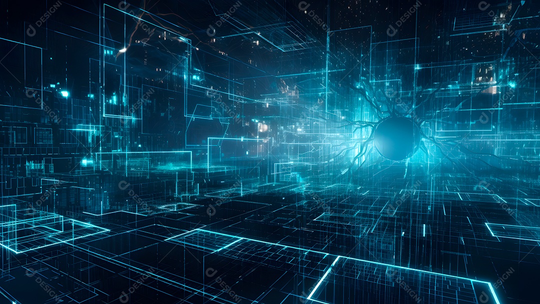 Dados digitais gráficos abstratos em fundo escuro.