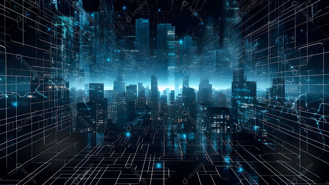 Dados digitais gráficos abstratos em fundo escuro.