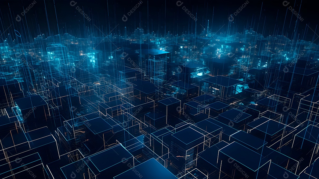 Dados digitais gráficos abstratos em fundo escuro.