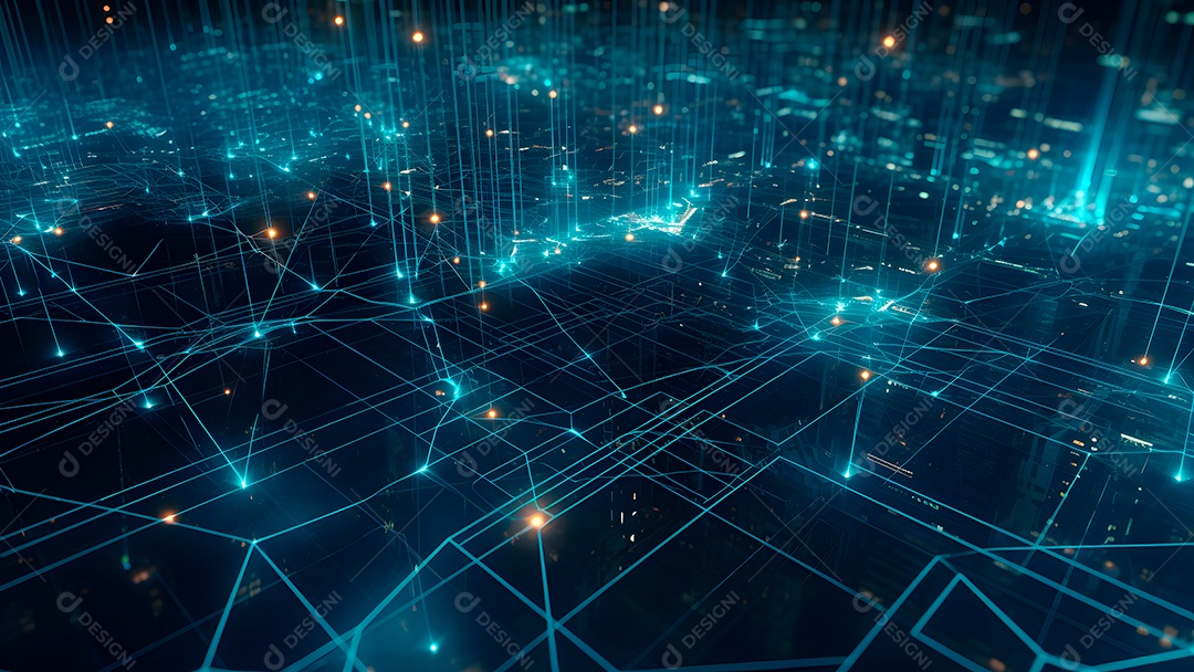 Dados digitais gráficos abstratos em fundo escuro.