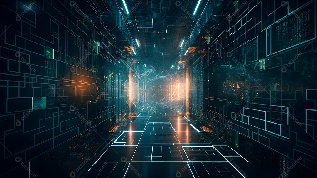 Dados digitais gráficos abstratos em fundo escuro.