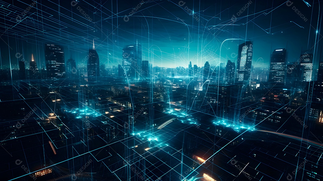 Dados digitais gráficos abstratos em fundo escuro.