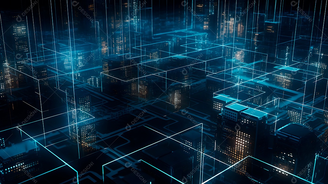 Dados digitais gráficos abstratos em fundo escuro.