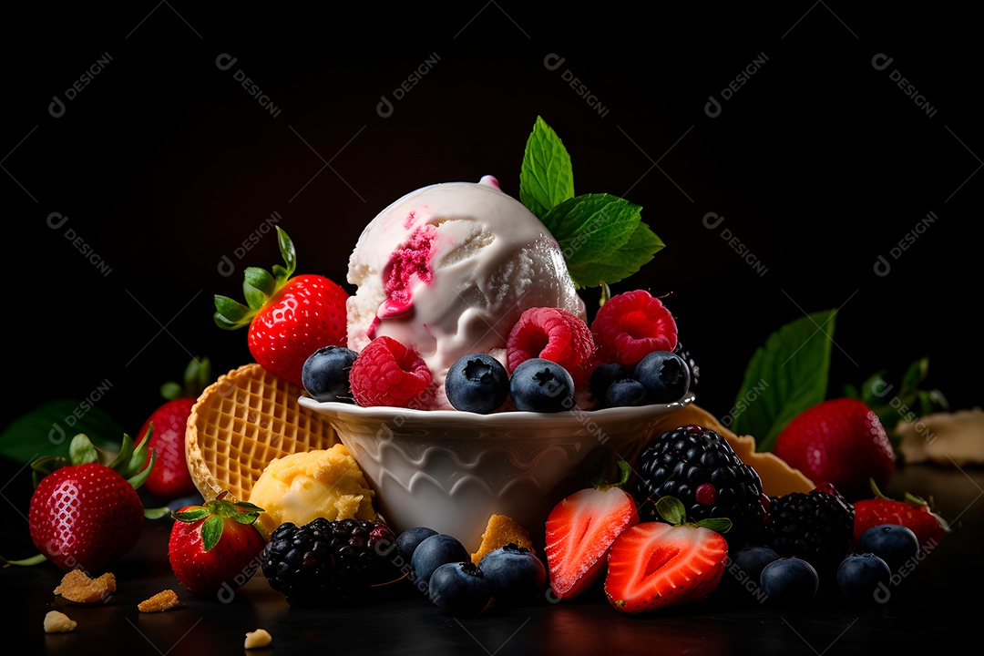 Sorvete em uma tigela sobre fundo isolado