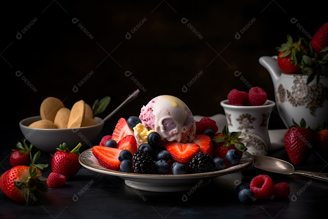 Sorvete em uma tigela sobre fundo isolado