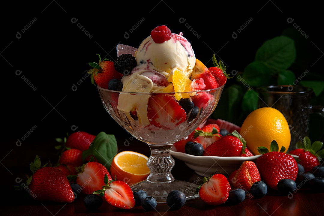 Sorvete em uma tigela sobre fundo isolado